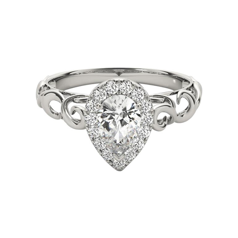 GIA Certified 1.67 Carat Pear Halo Ribbon Cathedral Diamond Ring
