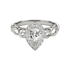 GIA Certified 1.67 Carat Pear Halo Ribbon Cathedral Diamond Ring