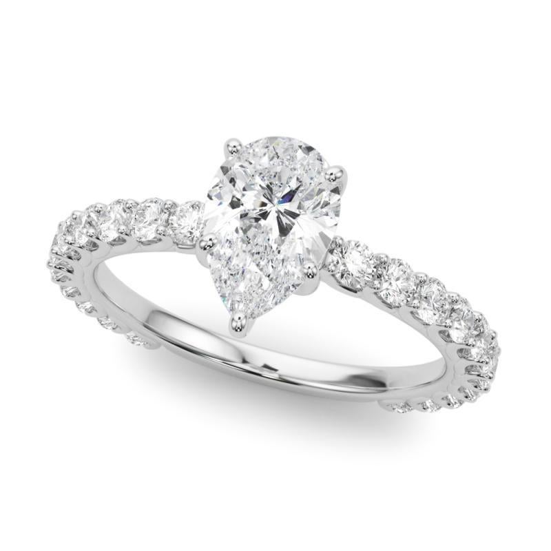 Taglio a goccia GIA Certified 1,67 Carat Pear Partial Eternity Shank Platinum Diamond Ring (Anello di diamanti con gambo a forma di pera) in vendita