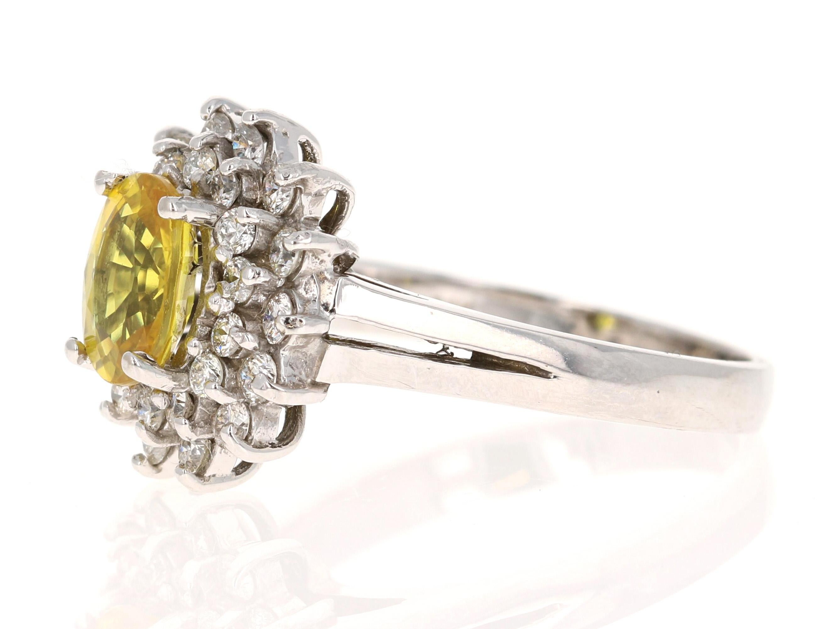 Contemporary GIA Certified 1.67 Carat Yellow Sapphire Diamond White Gold Ring For Sale