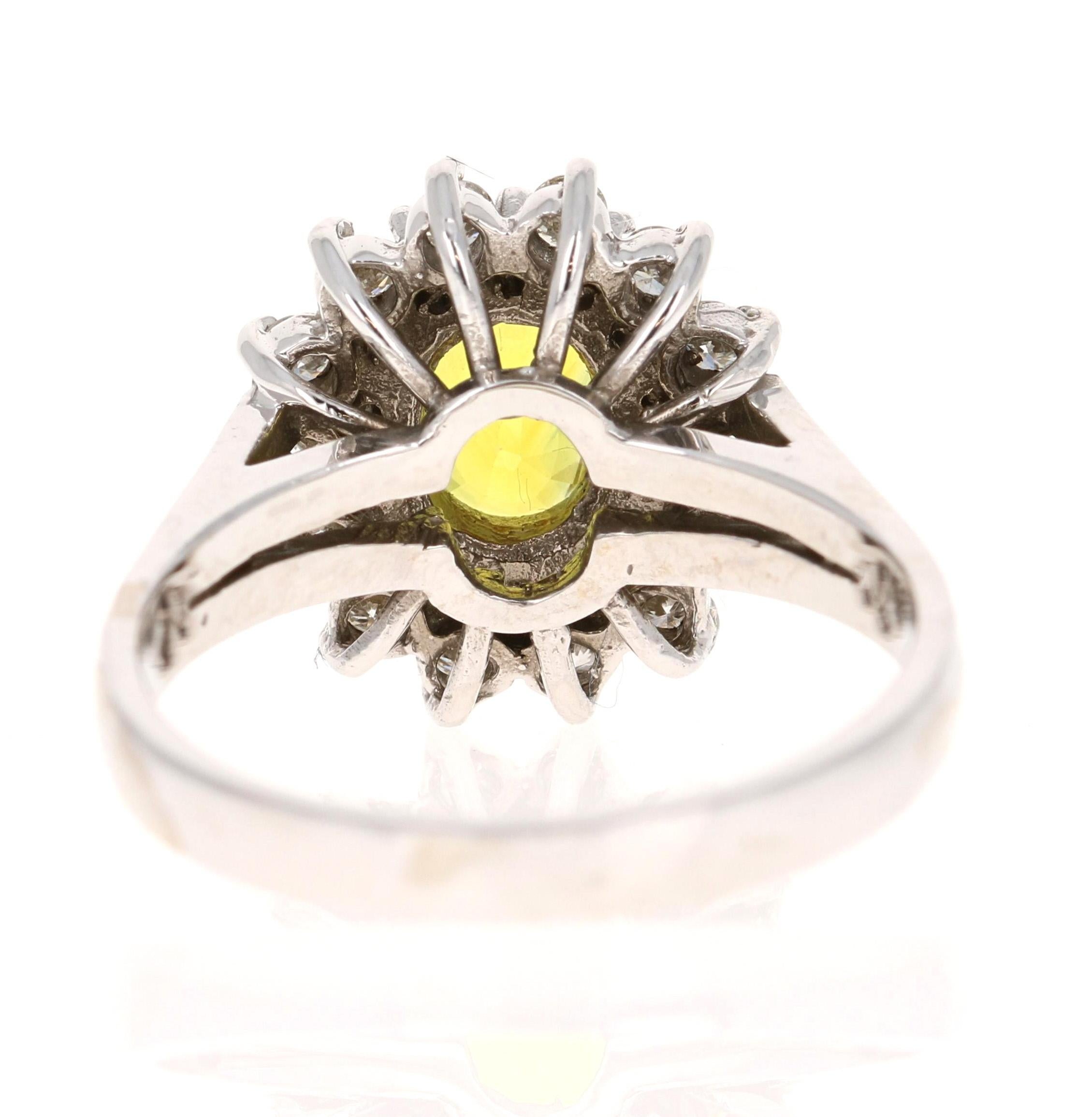 Oval Cut GIA Certified 1.67 Carat Yellow Sapphire Diamond White Gold Ring For Sale