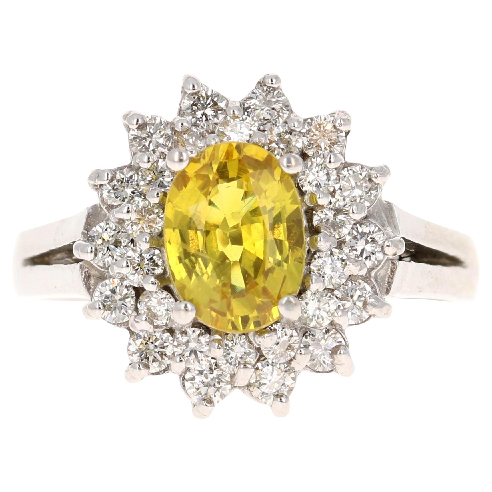 Anillo de oro blanco con diamante zafiro amarillo certificado por GIA de 1,67 quilates