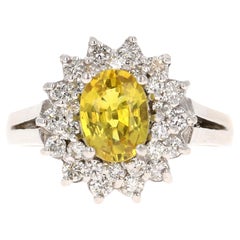 Anillo de oro blanco con diamante zafiro amarillo certificado por GIA de 1,67 quilates