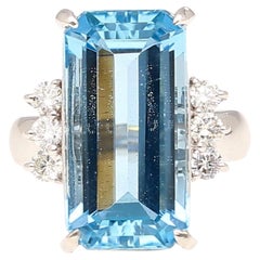 GIA Certified 16.70 Carat Aquamarine and Diamond Vintage Cocktail Ring
