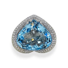 GIA Certified 16.75 Carat Aquamarine Round Diamond White Gold Ring