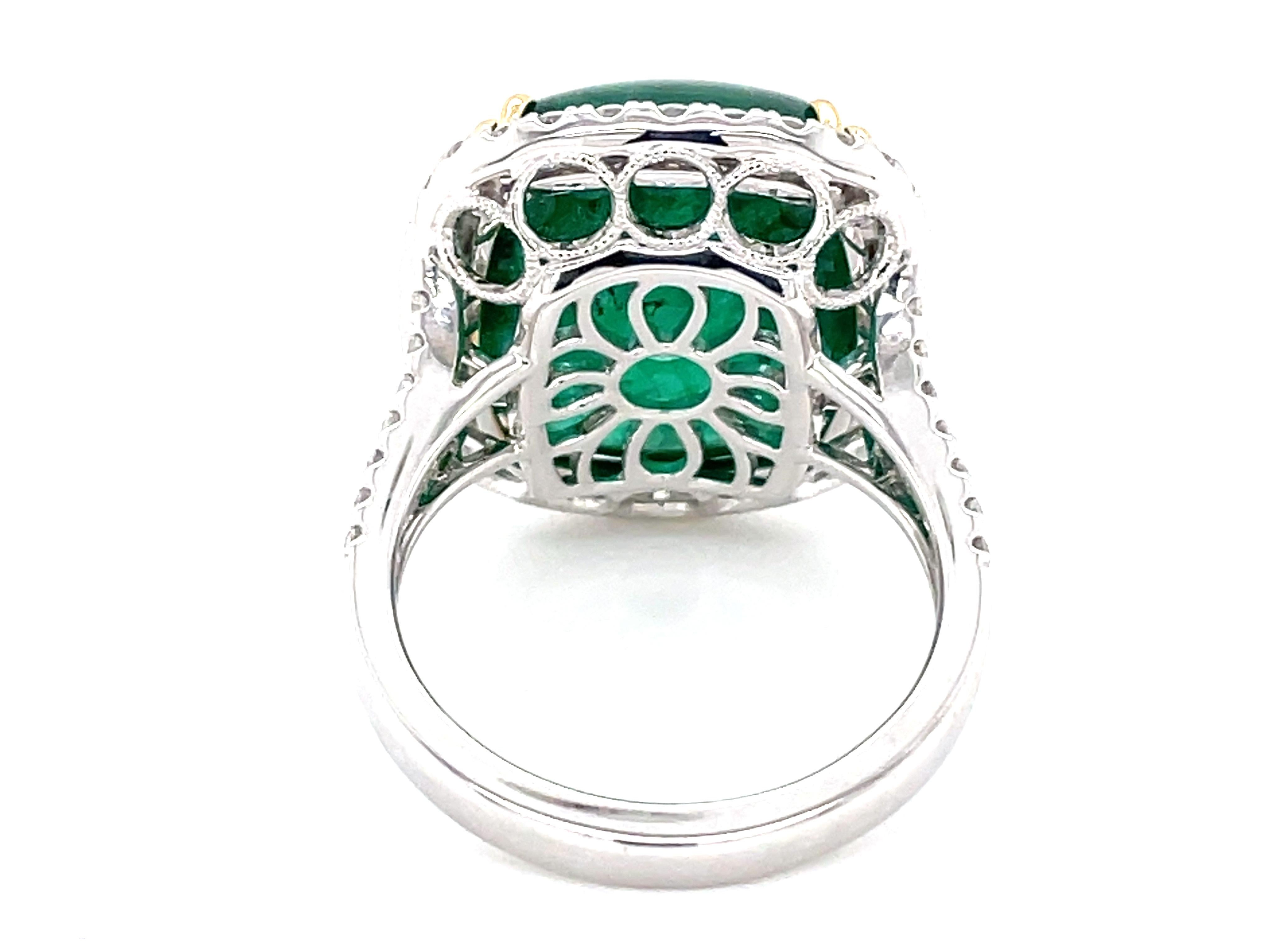 GIA Certified 16.75 Carat Cushion Emerald and Diamond Ring In New Condition For Sale In Great Neck, NY
