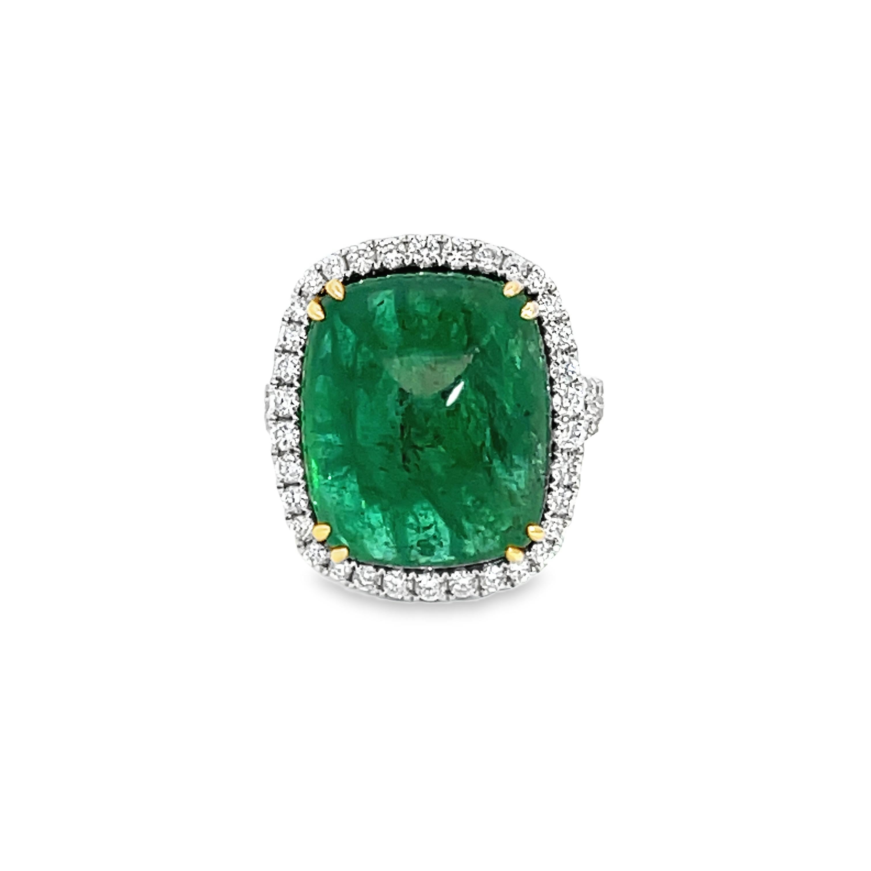 Women's GIA Certified 16.75 Carat Cushion Emerald and Diamond Ring For Sale