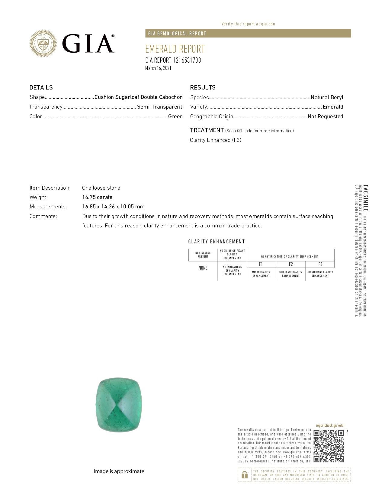 GIA Certified 16.75 Carat Cushion Emerald and Diamond Ring For Sale 3