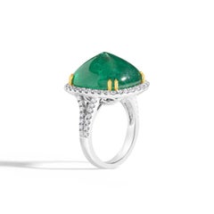 GIA Certified 16.75 Carat Sugarloaf Cushion Emerald and Diamond Ring