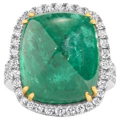 Anello con smeraldo e diamante a cuscino certificato GIA da 16,75 carati
