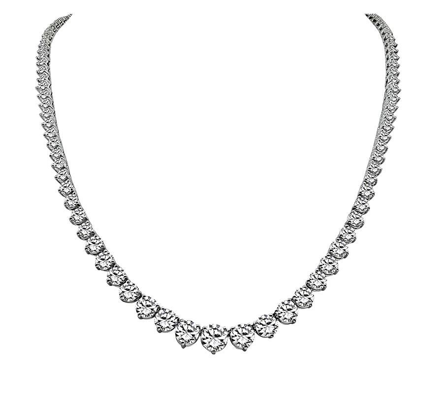 Round Cut GIA Certified 16.75ct Diamond Tennis Necklace For Sale