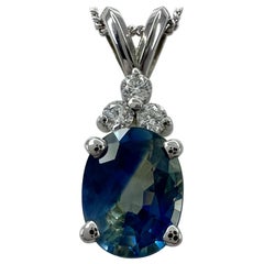 GIA Certified 1.67ct Untreated Bi Color Sapphire Diamond 18k White Gold Necklace