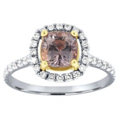 Bague halo de diamants avec saphir violet clair coussin de 1,68 carat, certifié GIA, sans chaleur