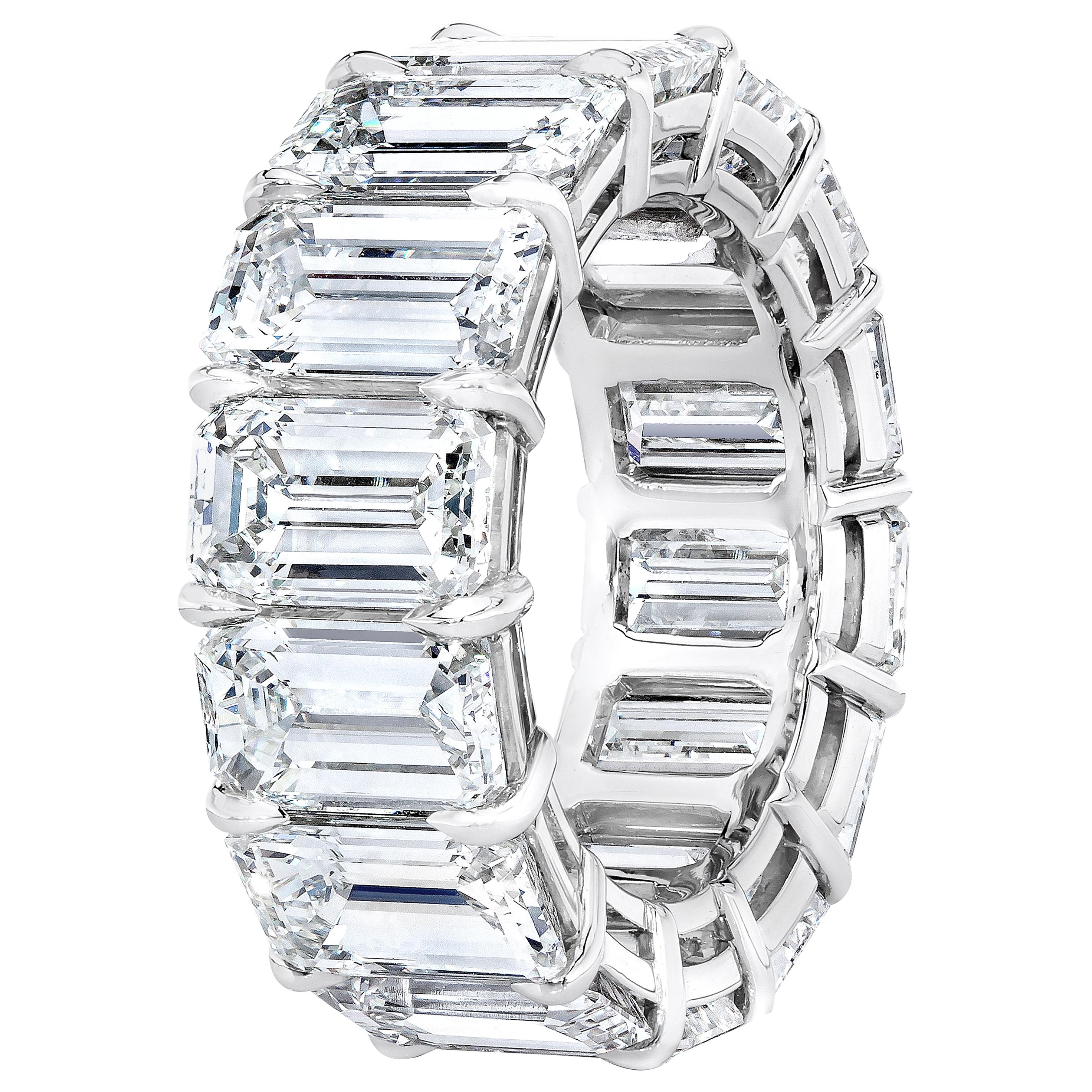 GIA Certified 16.80 Carat Emerald Cut Diamond Eternity Band Ring For Sale