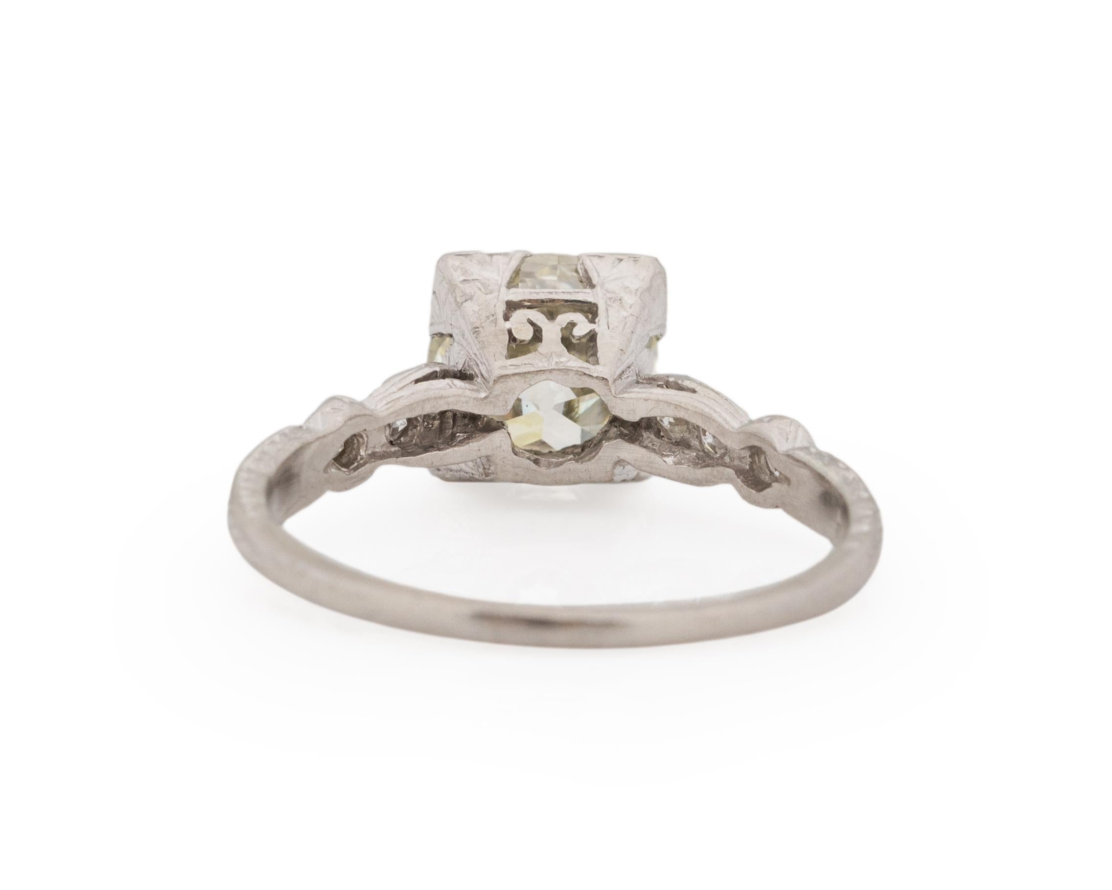 GIA Certified 1.69 Carat Art Deco Diamond Platinum Engagement Ring In Good Condition For Sale In Atlanta, GA