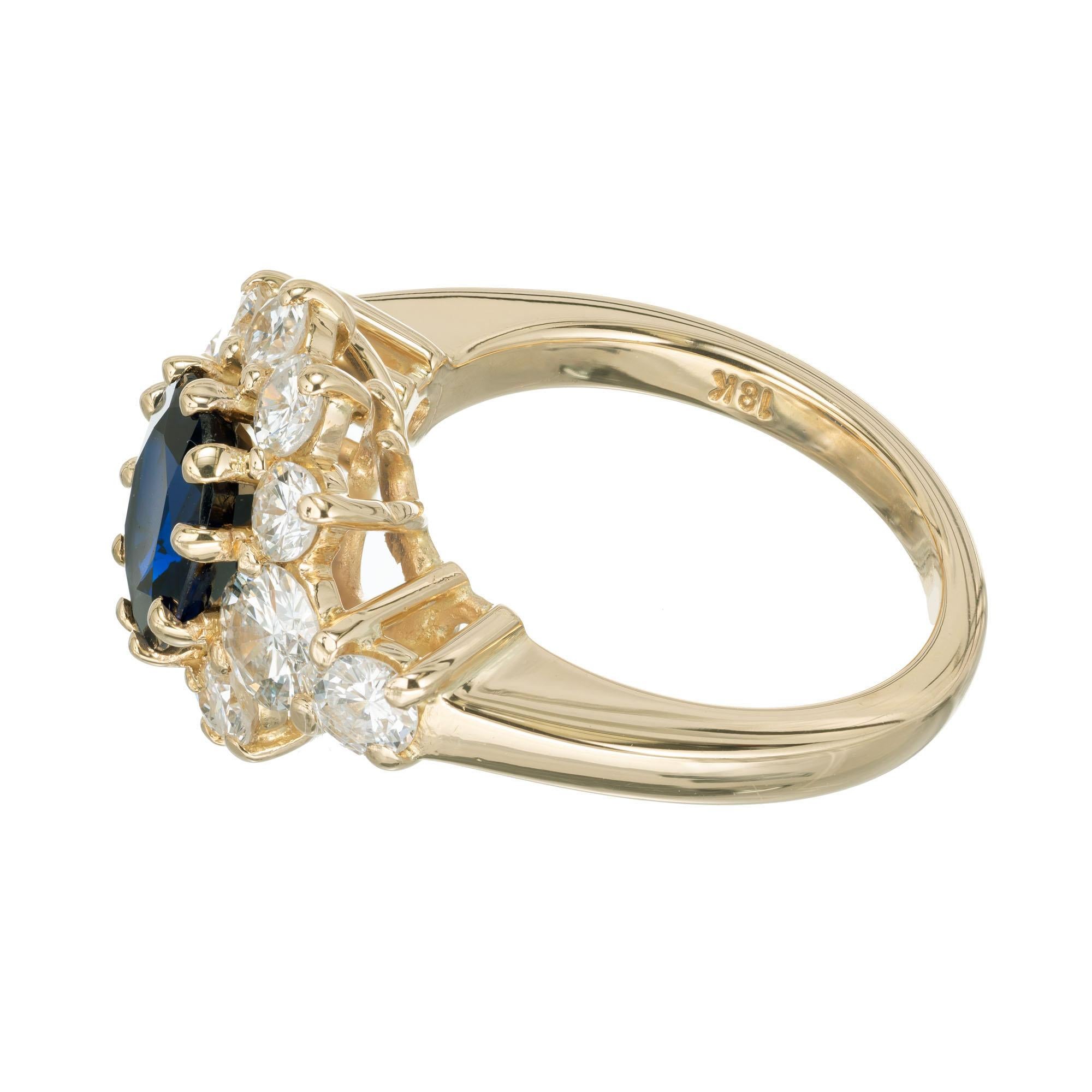 GIA Certified 1.69 Carat Blue Sapphire Diamond Yellow Gold Engagement Ring In Excellent Condition In Stamford, CT