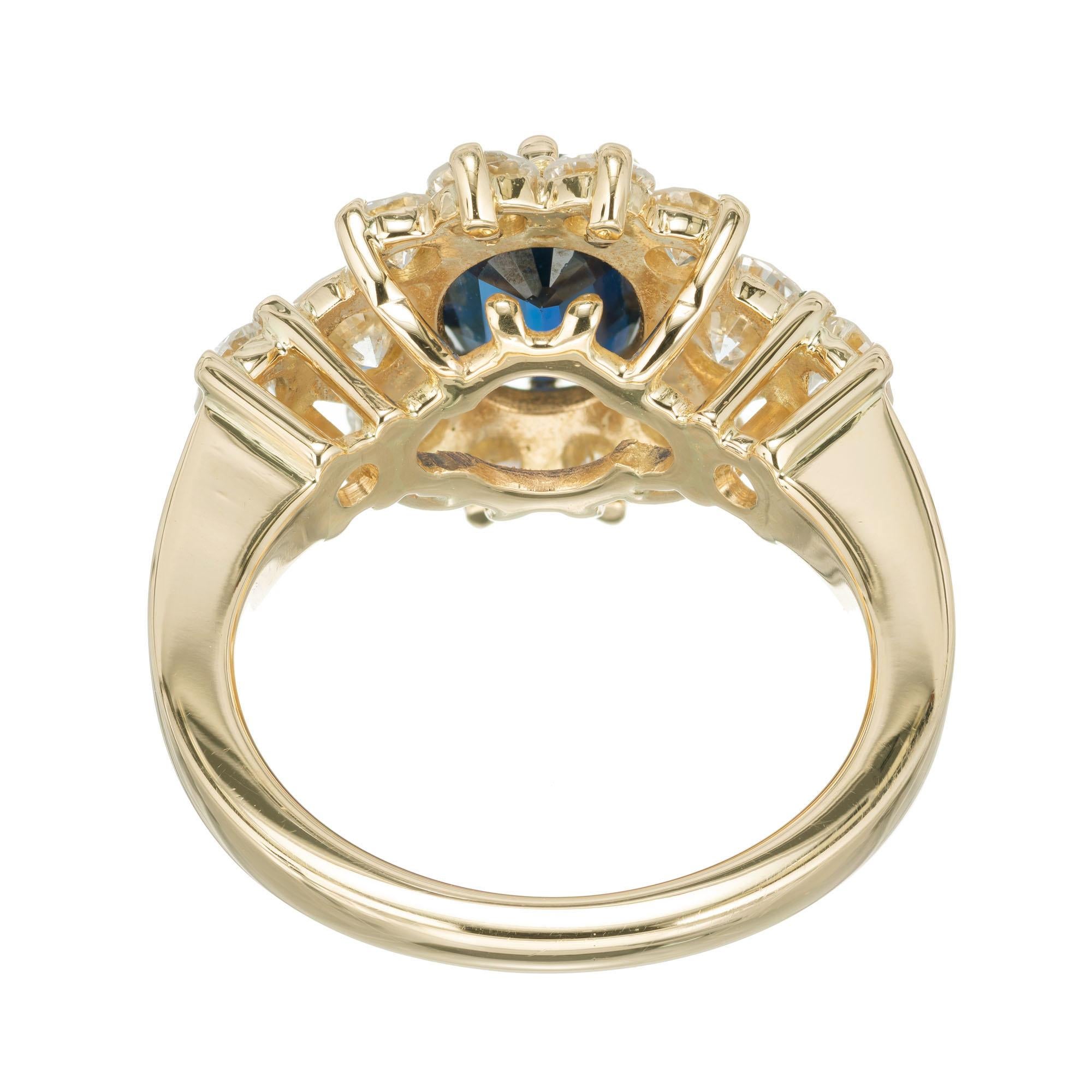 Women's GIA Certified 1.69 Carat Blue Sapphire Diamond Yellow Gold Engagement Ring