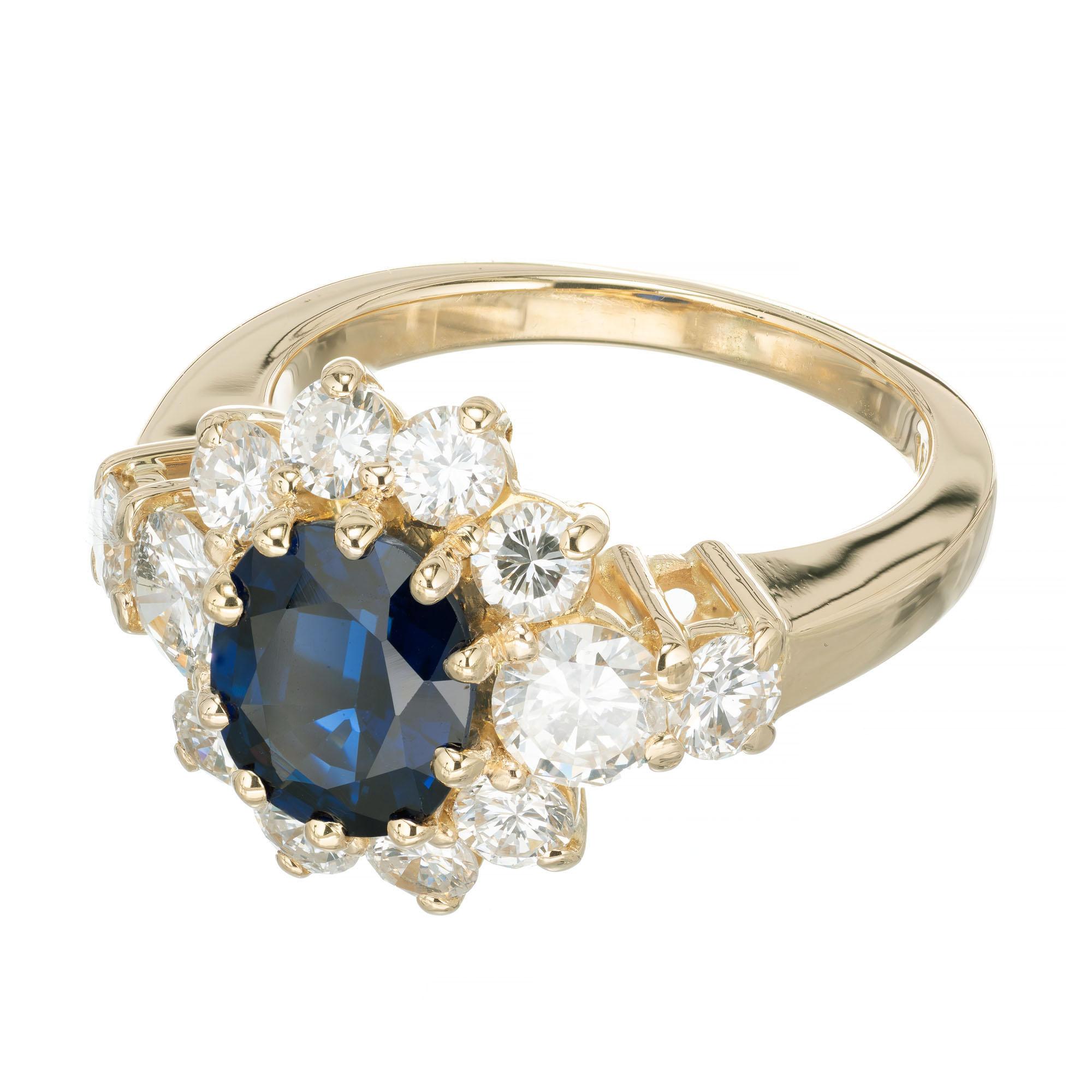 GIA Certified 1.69 Carat Blue Sapphire Diamond Yellow Gold Engagement Ring 2
