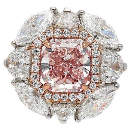 GIA Certified 1.69 Carat Radiant Cut Fancy Brownish Pink Diamond Engagement Ring For Sale