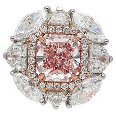 GIA Certified 1.69 Carat Radiant Cut Fancy Brownish Pink Diamond Engagement Ring