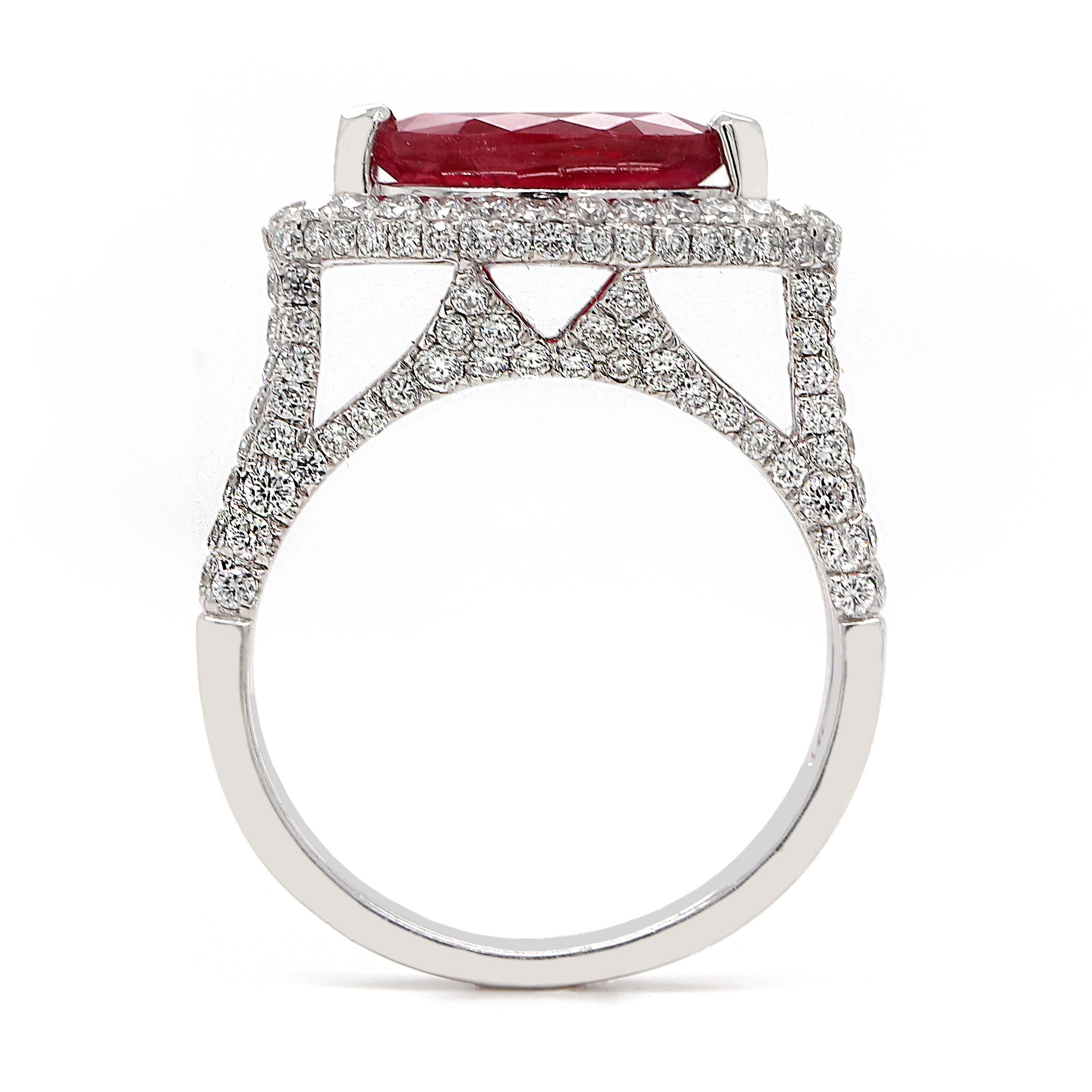Marquise Cut GIA Certified 1.69 Carat Ruby and Diamond Ring For Sale