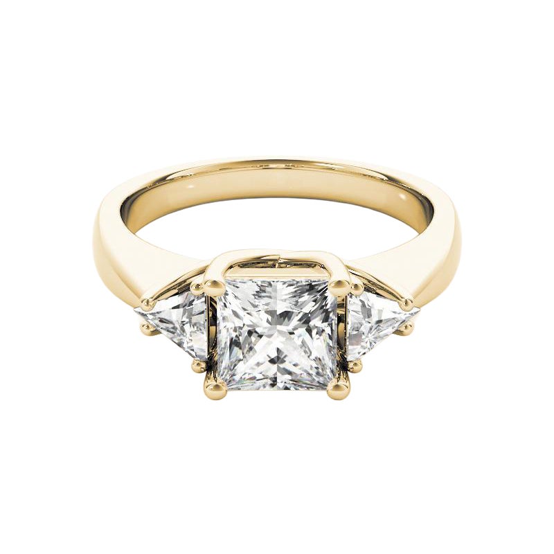 Bague à trois pierres certifiée GIA de 1,69 carat avec diamant trillion et princesse