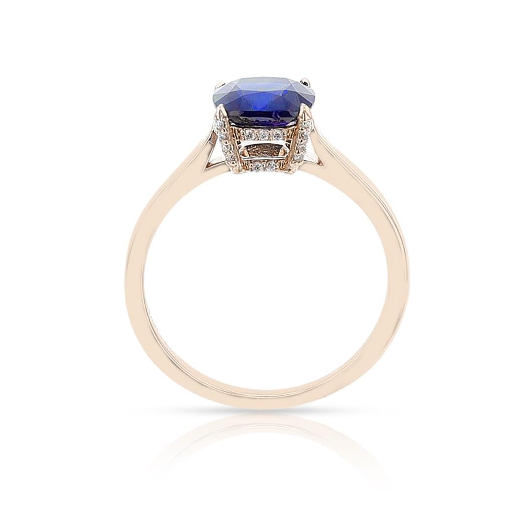 Cushion Cut GIA Certified 1.69 ct. Unheated Burma Sapphire Ring with Diamonds, 14k Yellow For Sale