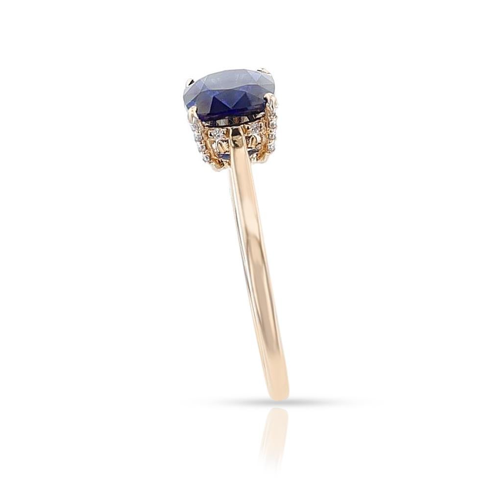 GIA Certified 1.69 ct. Unheated Burma Sapphire Ring with Diamonds, 14k Yellow In New Condition For Sale In New York, NY