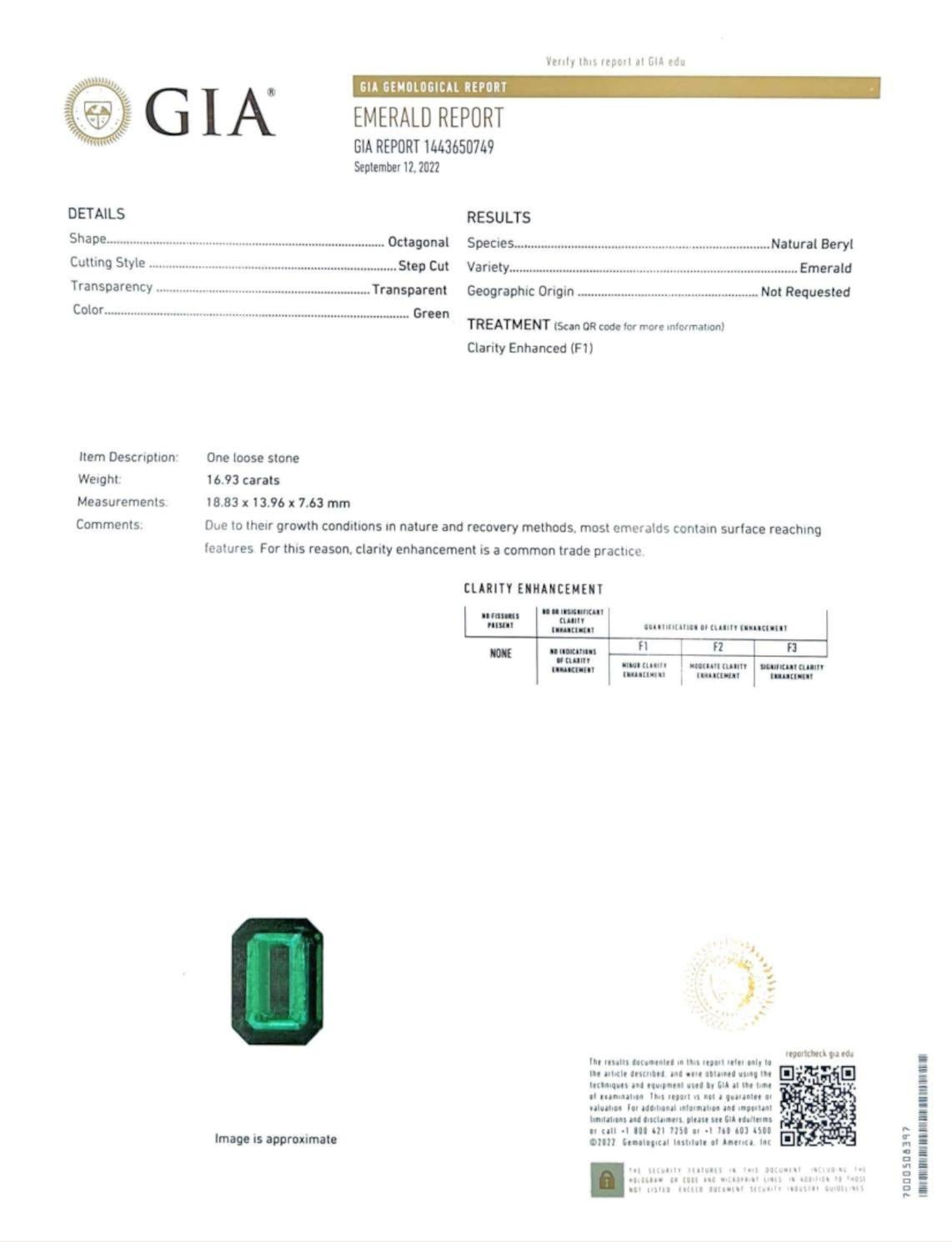 GIA-zertifizierter 16,93 Karat MINOR OIL Ring aus 18 Karat Weißgold mit grünem Smaragd und Diamant im Angebot 1