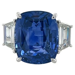 GIA Certified 16.94 Carat Ceylon Sapphire 
Diamond Ring in Platinum