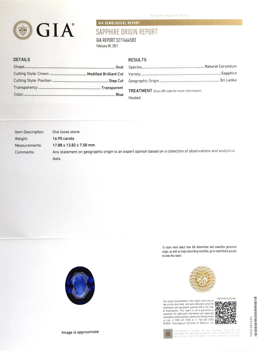 Veuillez vous renseigner pour obtenir d'autres vidéos/photos.

Détails

Identification : Saphir bleu chauffé naturel du Sri Lanka
• Carat : 16,95 carats
• Forme : Ovale
• Mesures : 17,88 x 13,82 x 7,58 mm
• Couleur : bleu
• Coupe : Brilliante