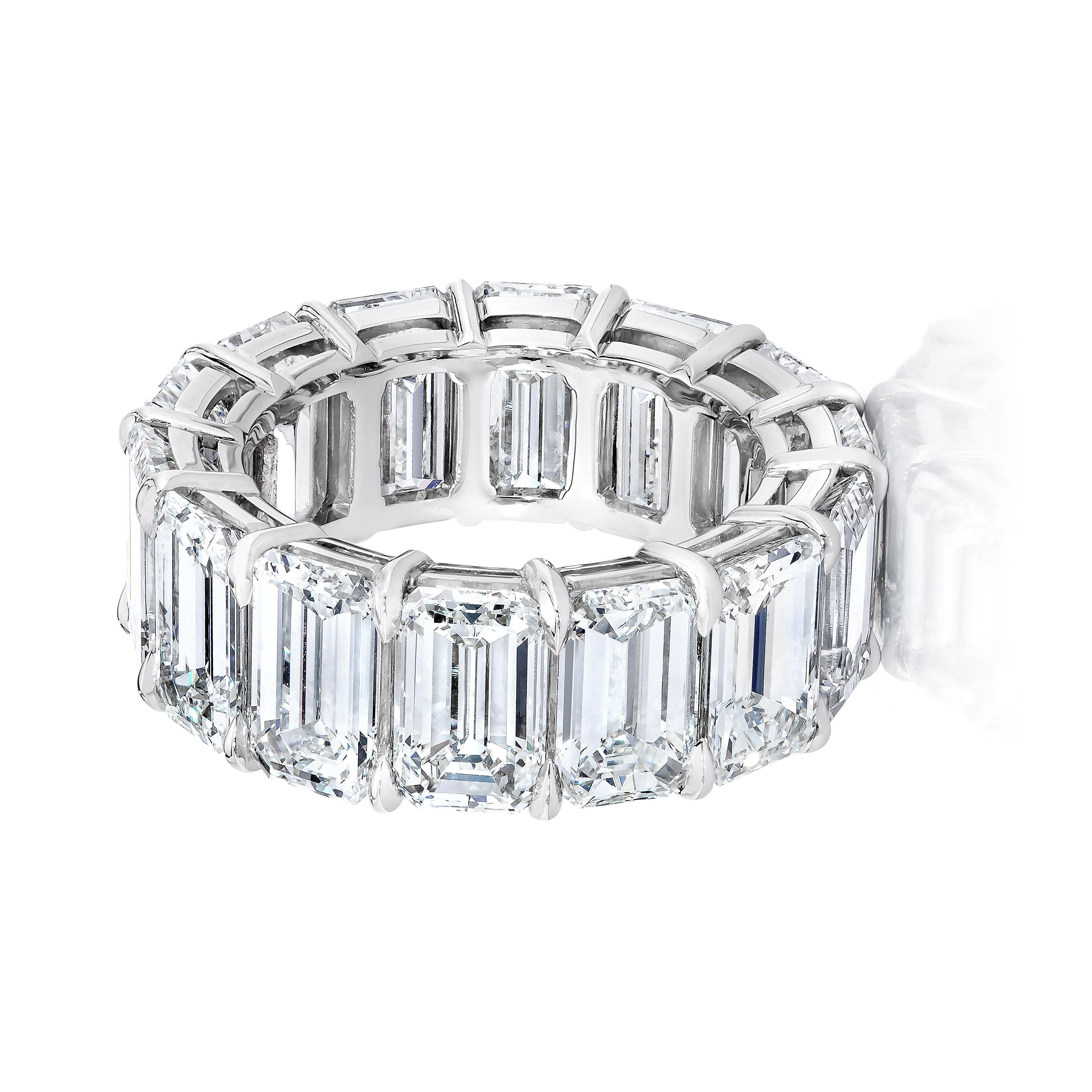GIA Certified 16.98 Carat Emerald Cut Diamond Eternity Band Ring In New Condition In New York, NY
