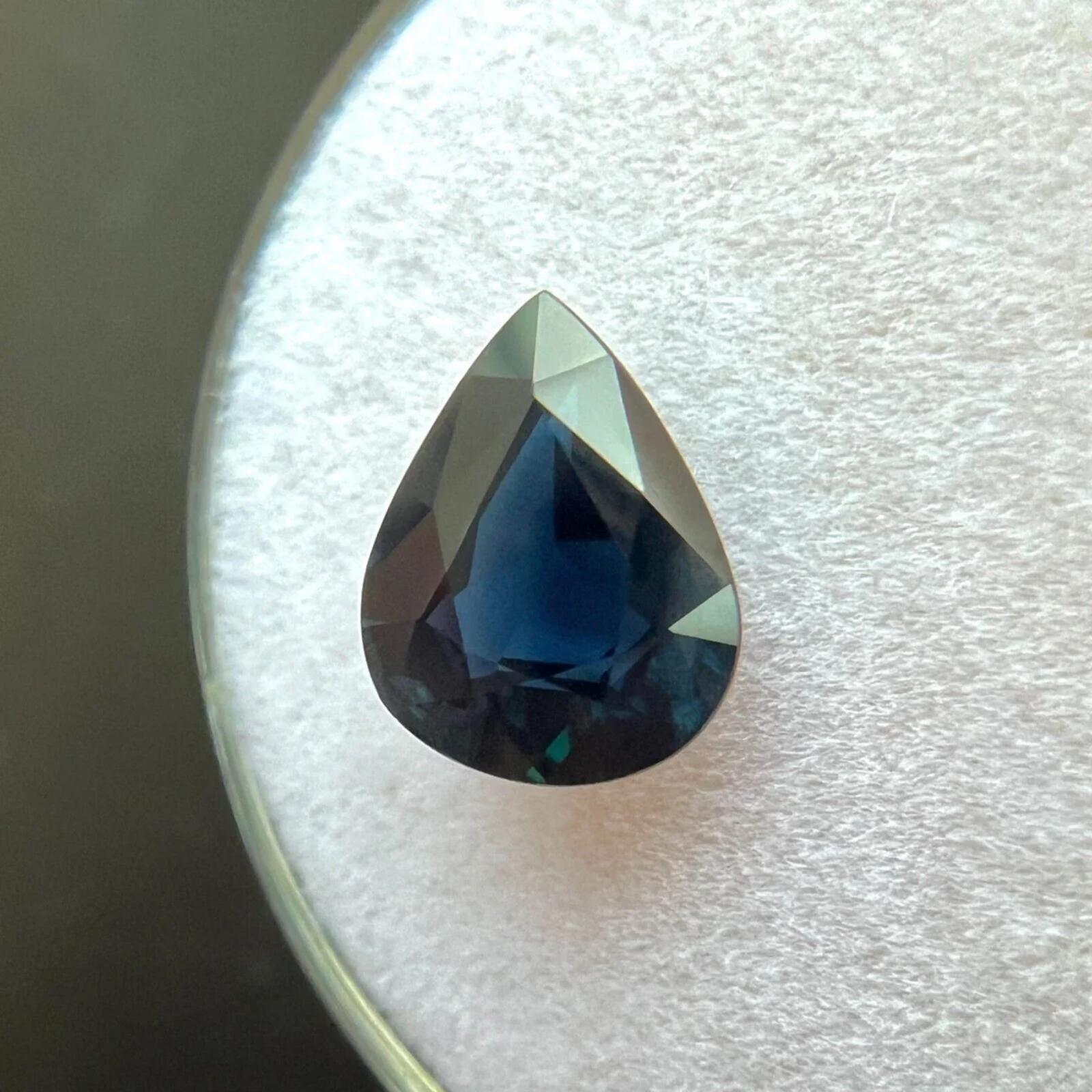 GIA Certificado 1,69ct Azul profundo Zafiro sin tratar Gema corte lágrima pera 9,3x7mm en venta 3