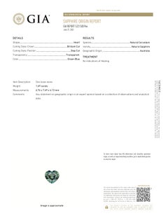 GIA Certified 1.69 Carat No Heat Australian Heart Shape Green Blue Sapphire