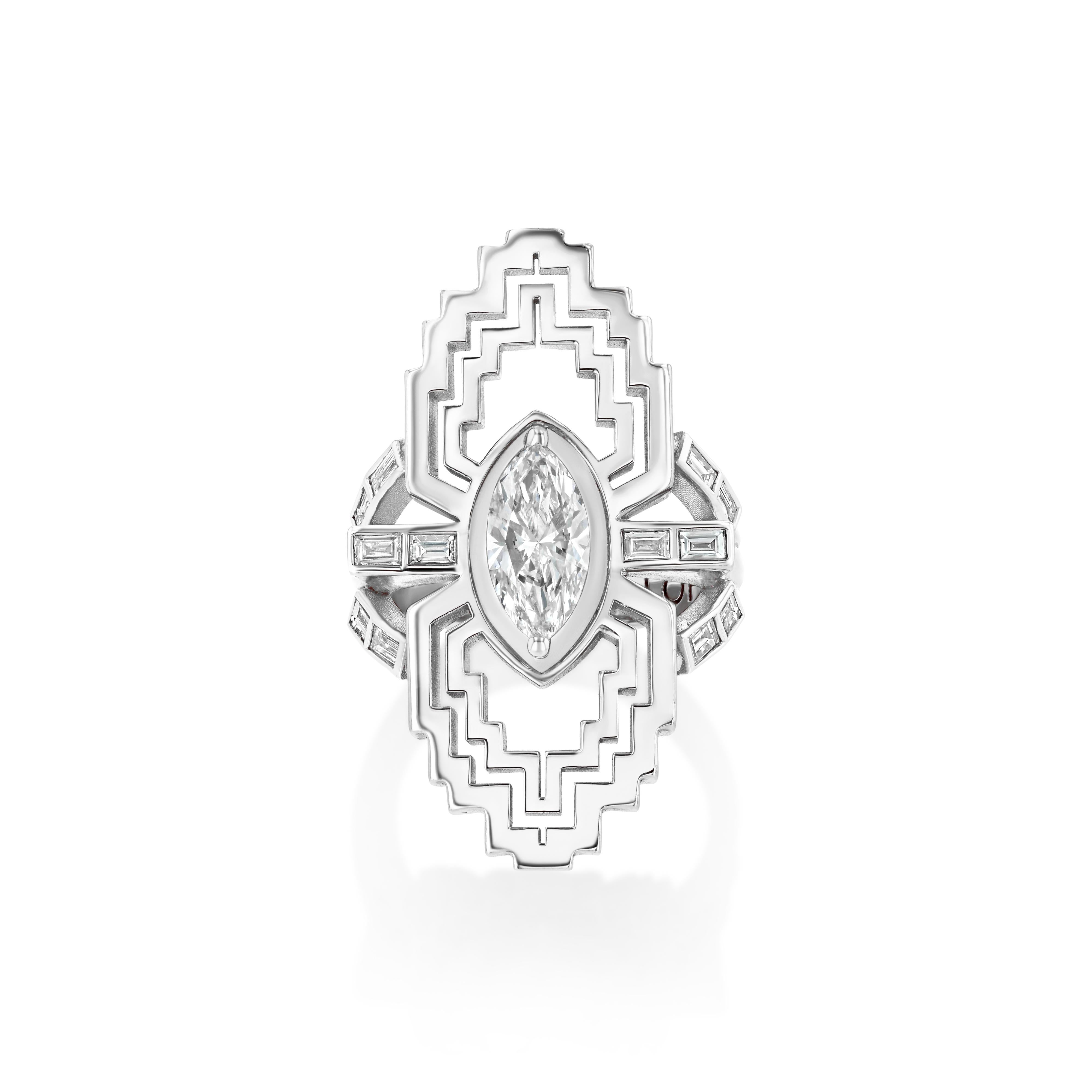 En vente :  Bague en or jaune 18 carats certifiée GIA et ornée d'un diamant marquise antique de 1,7 carat 3