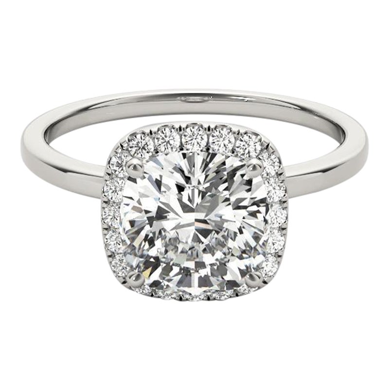 GIA Certified 1.7 Carat Basket Set Square Cushion Halo Diamond Ring