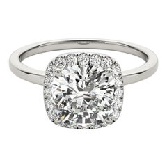 GIA Certified 1.7 Carat Basket Set Square Cushion Halo Diamond Ring