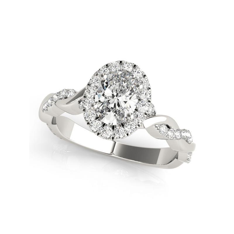 Bague à diamant en or blanc 18 carats certifiée GIA de 1,7 carat avec anneau tressé et halo ovale Neuf - En vente à New York, NY