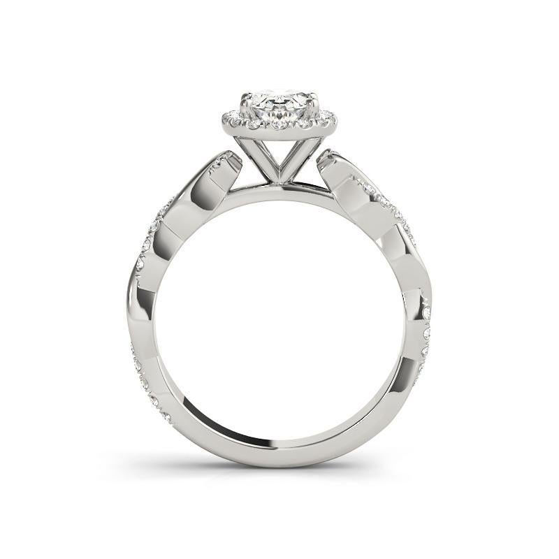 Bague à diamant en or blanc 18 carats certifiée GIA de 1,7 carat avec anneau tressé et halo ovale Pour femmes en vente