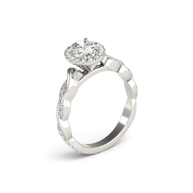 Bague à diamant en or blanc 18 carats certifiée GIA de 1,7 carat avec anneau tressé et halo ovale en vente 1