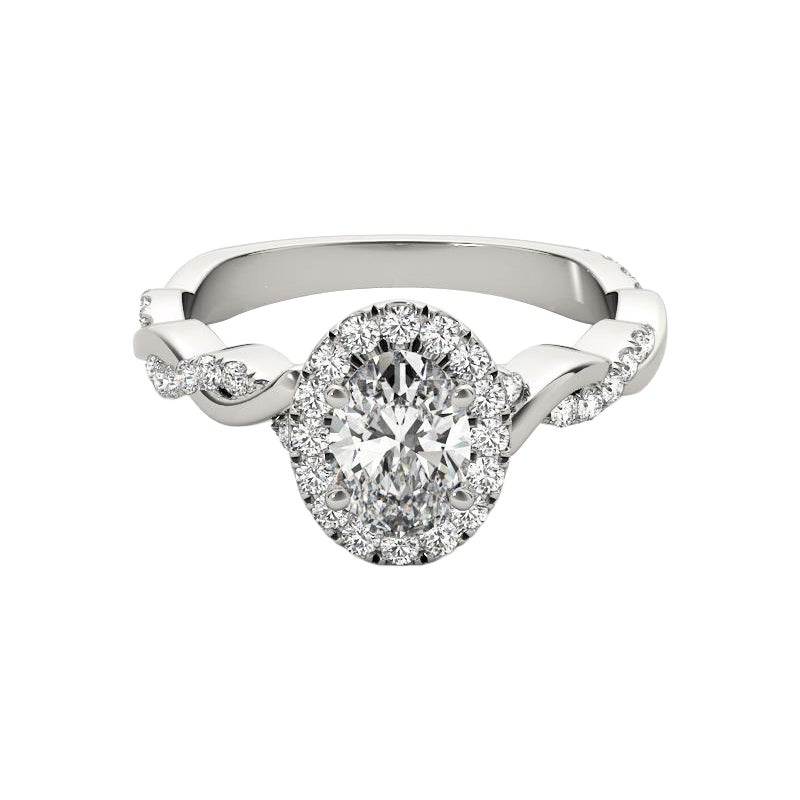 GIA Certified 1.7 Carat Braided Band Oval Halo 18K White Gold Diamond Ring