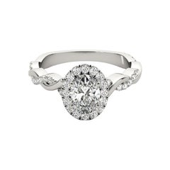 GIA Certified 1.7 Carat Braided Band Oval Halo 18K White Gold Diamond Ring