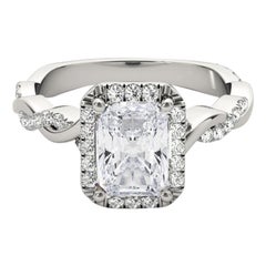 GIA Certified 1.7 Carat Braided Band Radiant Halo White Gold Diamond Ring