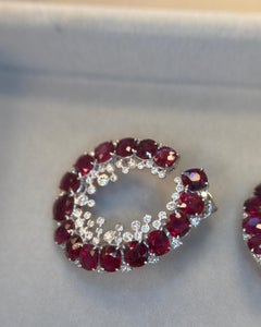 GIA Certified 17 Carat Burma No Heat Vivid Red Ruby White Diamond Hoop Earrings