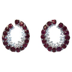 GIA Certified 17 Carat Burma No Heat Vivid Red Ruby White Diamond Hoop Earrings