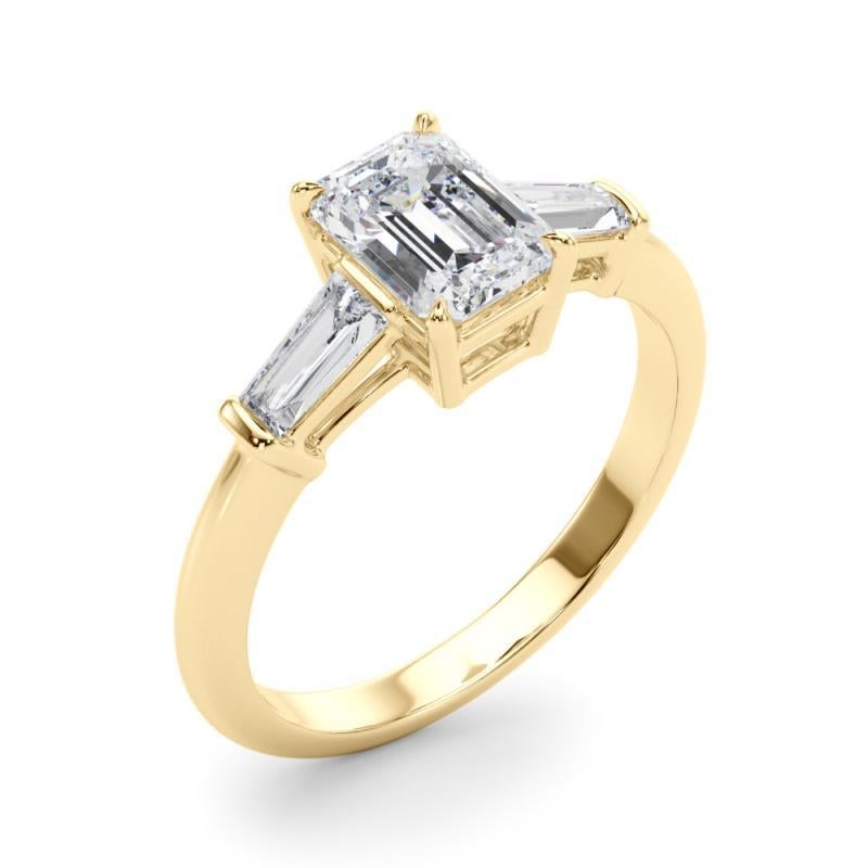 GIA-zertifizierter 1,7 Karat Smaragd & Baguette-Diamantring mit drei Steinen Damen im Angebot