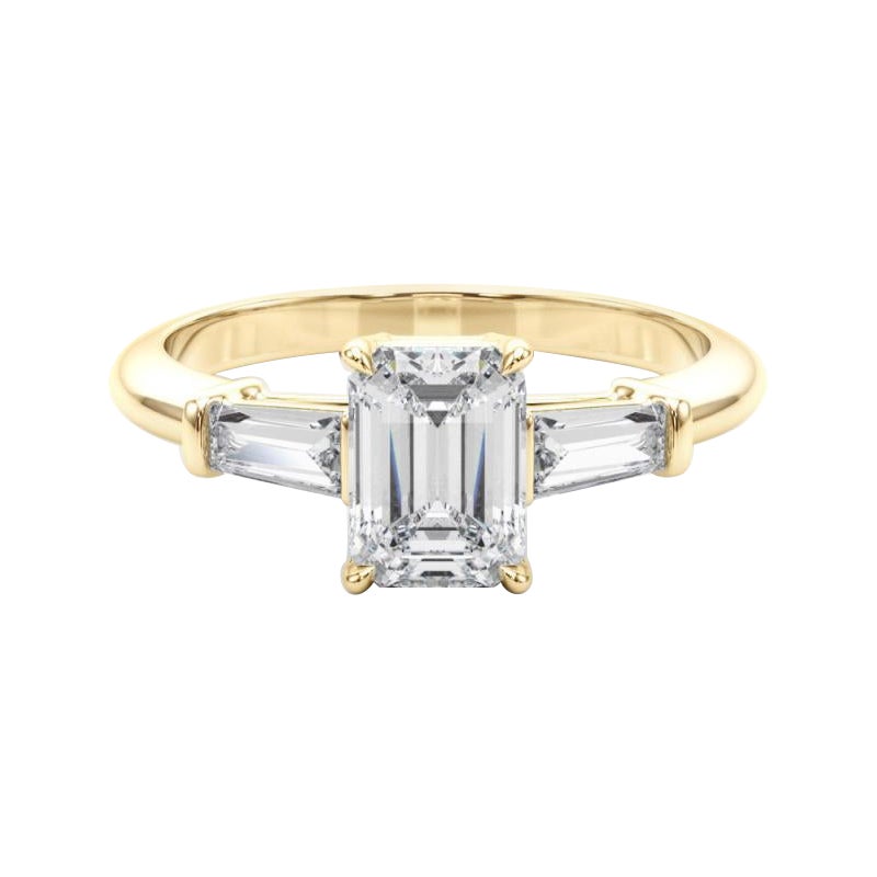 GIA-zertifizierter 1,7 Karat Smaragd & Baguette-Diamantring mit drei Steinen