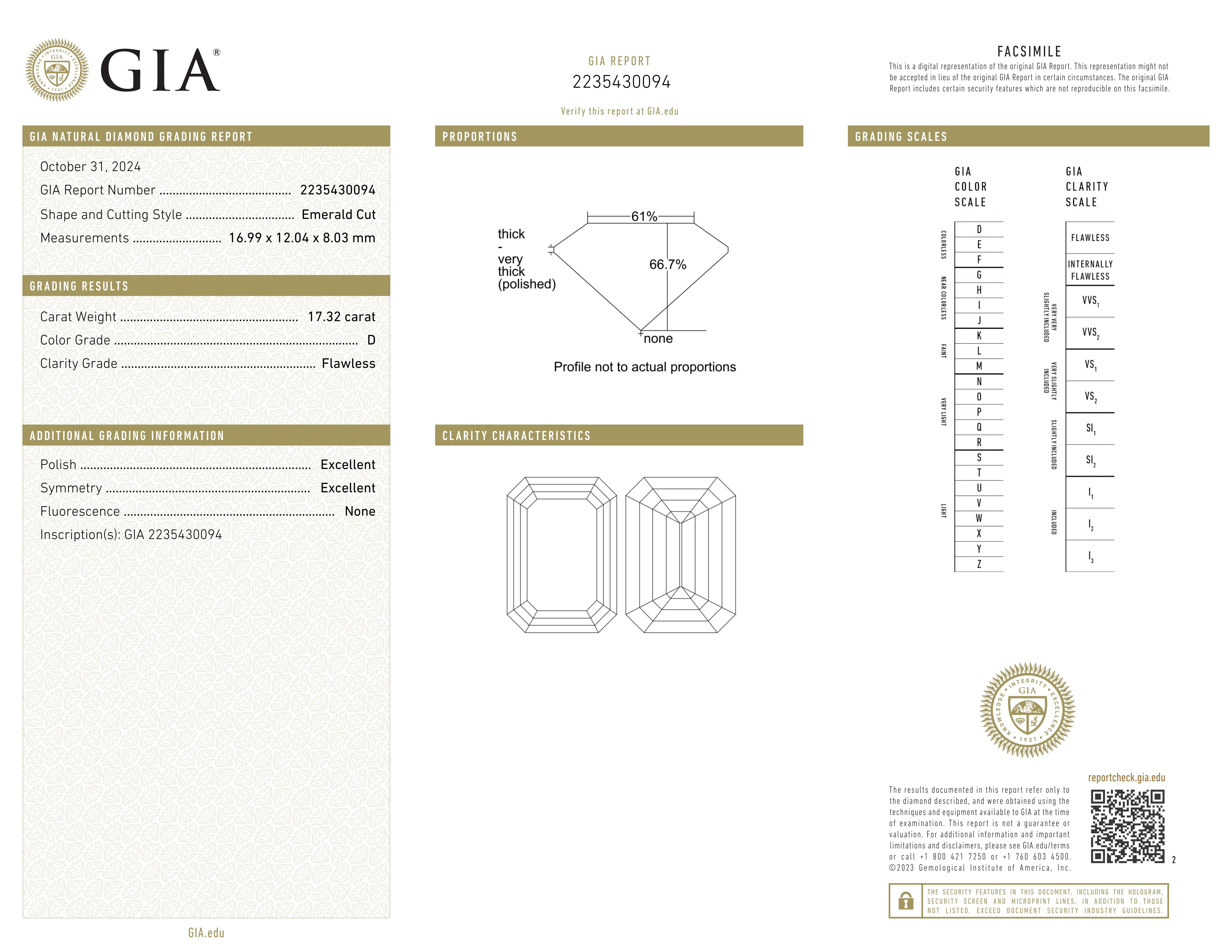 Diamante talla esmeralda de 17 quilates certificado por el GIA  Anillo de claridad TIPO IIA en Nuevo estado para la venta en Chicago, IL