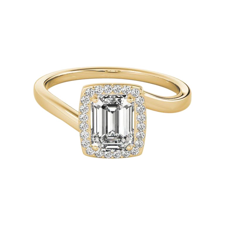 GIA-zertifizierter 1,7-Karat-Smaragd-Halo-Diamantring mit geschwungenem Bypass