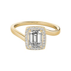 GIA Certified 1.7 Carat Emerald Halo Curved Bypass Diamond Ring